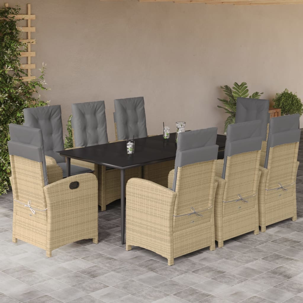 9-tlg. Garten-Essgruppe mit Kissen Beigemischung Poly Rattan